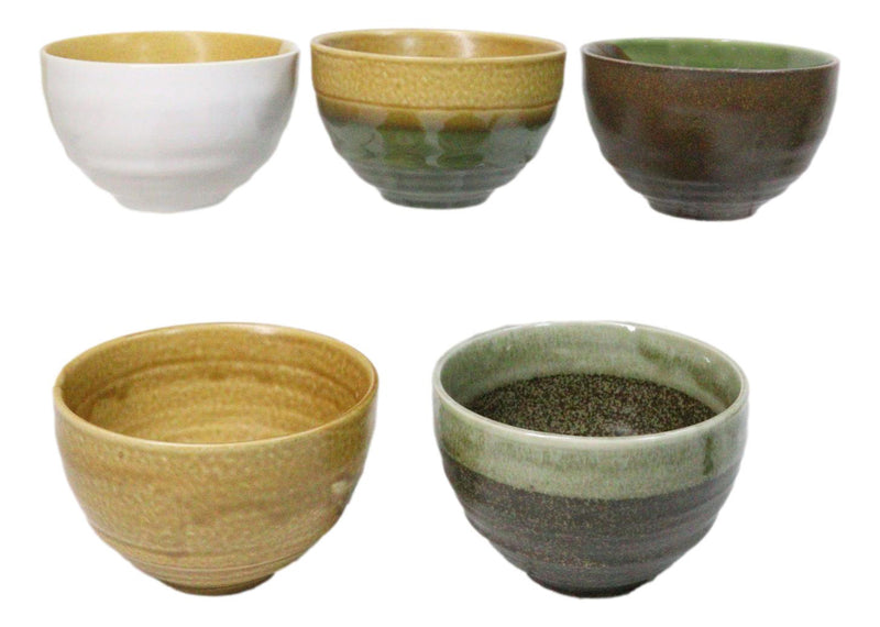 Abstract Art Tenmoku Glazed Ceramic 10oz Matcha Tea Bowl Set of 5 Made In Japan
