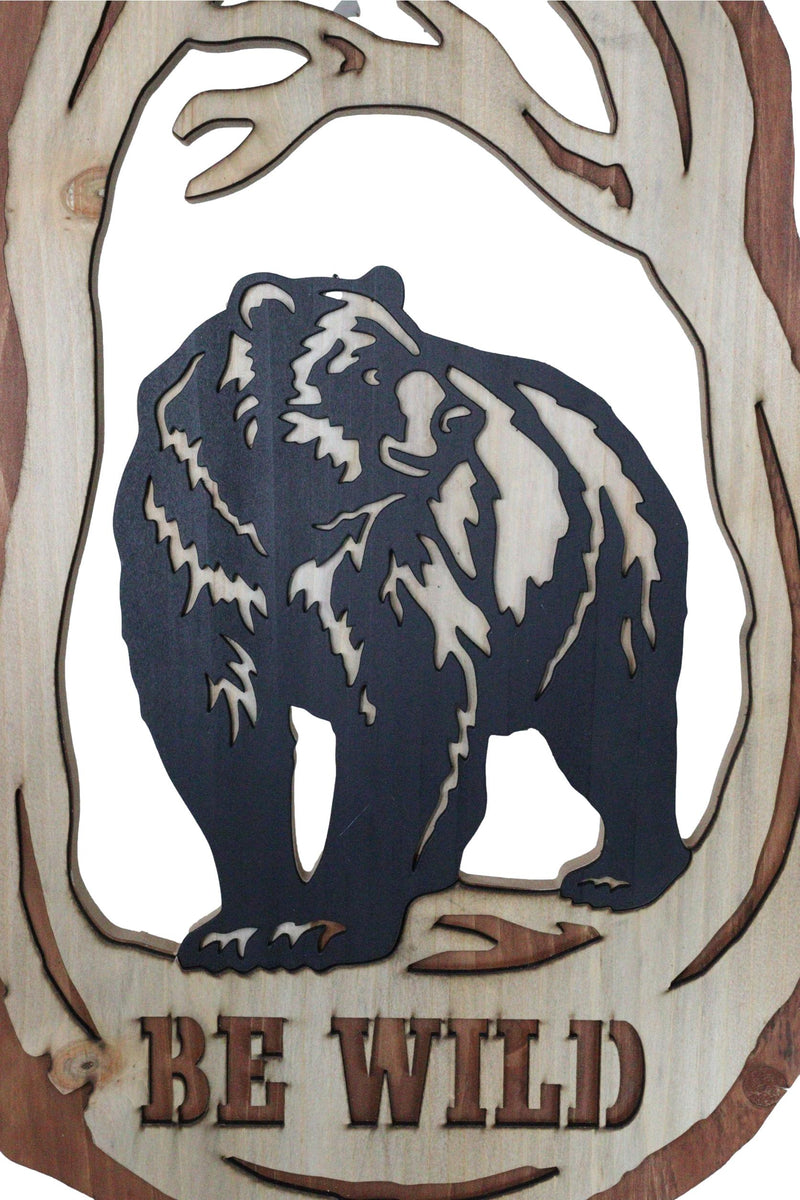 Rustic Western Be Wild Black Bear Forest Tree Ring MDF Wood Cutout Wall Decor