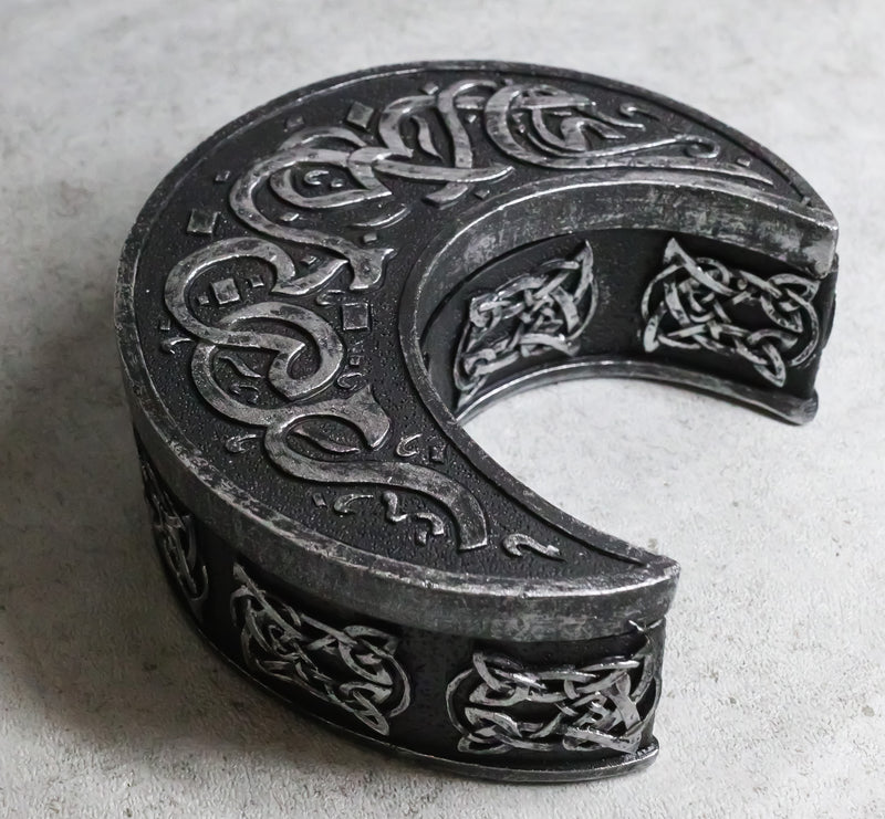 Wicca Sacred Celtic Knotwork Triple Moon Crescent Shaped Trinket Box Figurine