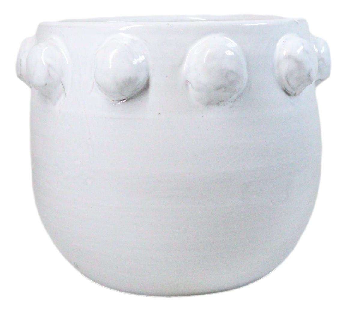 Modern Chic White Round Ribbed Design Terracotta Floral Planter Pot 11"Wide