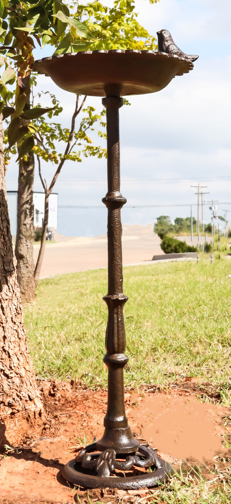 Rustic Cast Iron Bird Perching On Sunflower Bird Feeder Bath Garden Statue 20"H