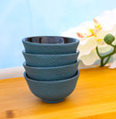 Teal Blue Textured Japanese Tetsubin Style Cast Iron Mini Tea Cups Set of 4