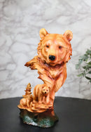 Bear Head with Cub Family Figurine Faux Wood Carved Look Black Bear Statue