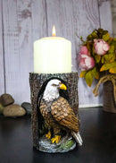 Bald Eagle Pillar Candle Holder Rustic American Eagle Figurine Tree Bark Design