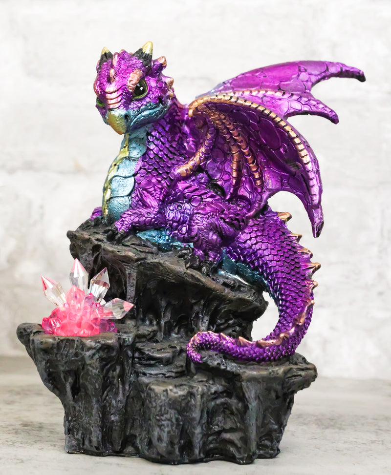 Purple Magenta Spyro Baby Dragon On Faux Geode LED Crystals Rock Figurine