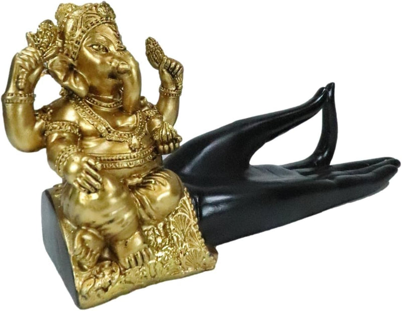 Hindu Golden Elephant God Ganesha Shunya Mudra Palm Hand Votive Candle Holder