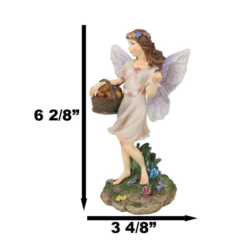 Enchanted Garden Butterfly Fairy With Floral Laurel And Apple Basket Figurine