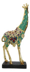 Large Safari Savannah Green Bejeweled Masai Giraffe With Black Base Figurine 16"