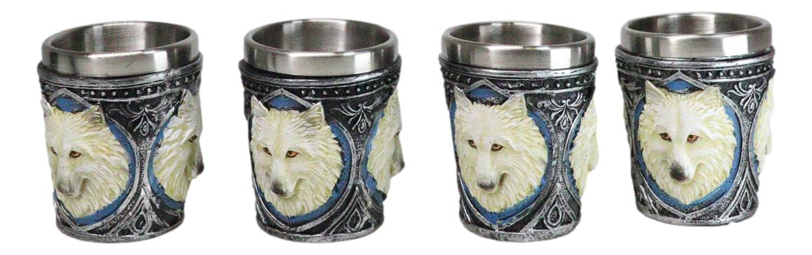Mythical Fantasy Albino Snow White Wolf Shot Glasses 2-Ounce Set Of 4 Novelties