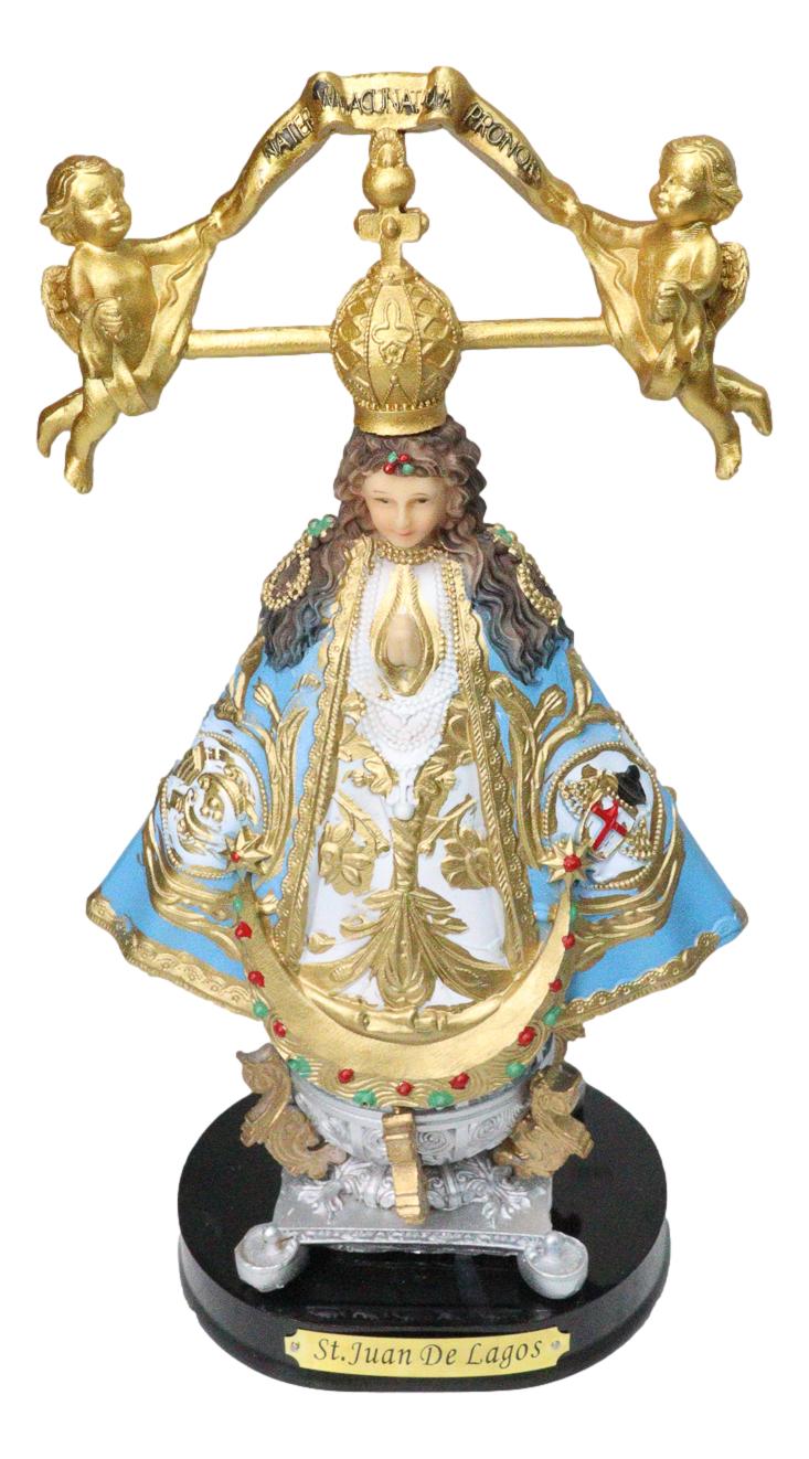 Our Lady of San Juan De Los Lagos with Golden Crown And Angels Figurine 8"H