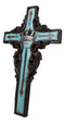 Rustic Faux Wood Turquoise Floral Scrollwork Arrows And King's Crown Wall Cross