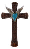 Western Boho Chic Turquoise Heart Angel Wings Tooled Floral Leather Wall Cross