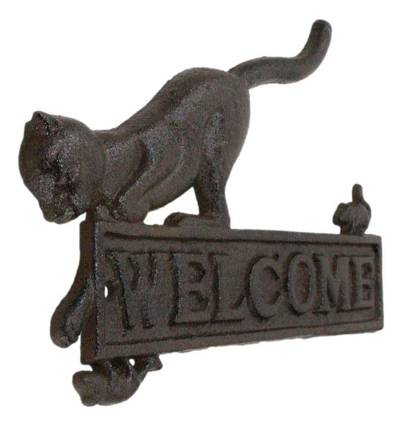 Cast Iron Whimsical Hungry Kitty Cat Chasing 2 Mice Wall Decor Welcome Sign