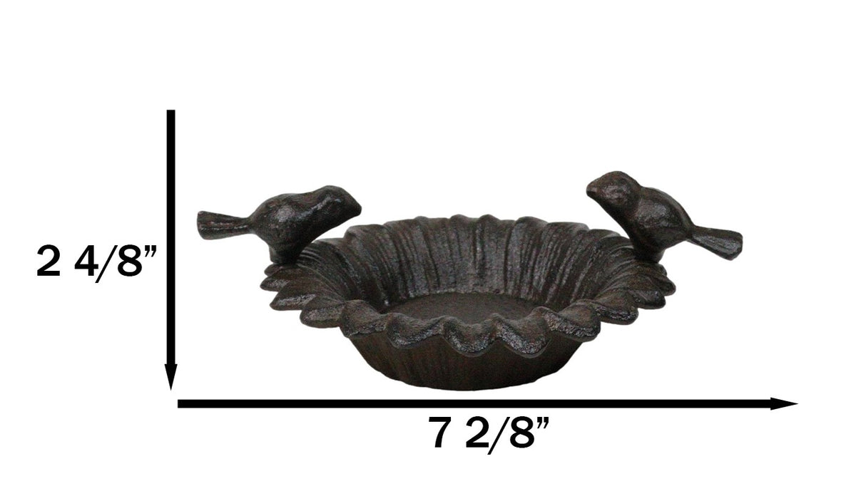 Small Rustic Cast Iron Lovebirds Perching On Sunflower Garden Bird Feeder Bath