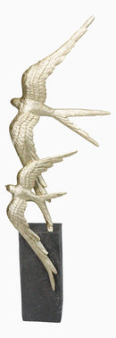 Gold Leaf 2 Acrobatic Raptor Swallow Birds In Flight On Black Base Figurine 19"H