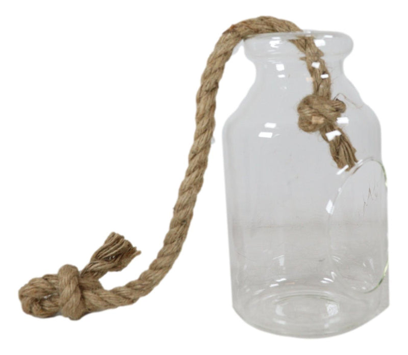 Farmhouse Rustic Country Hanging 7" H Glass Bottle Terrarium With Jute Strings