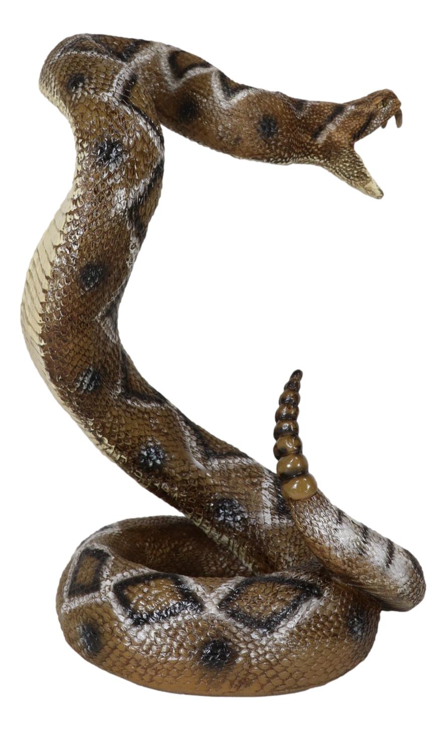 Realistic Attacking Coiled Diamondback Rattlesnake With Fangs Bared Figurine - Ebros Gift