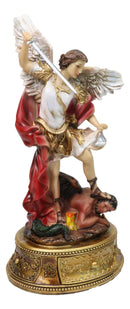 Archangel Saint Michael Trampling Satan Figurine With Rosary Drawer Box 9"H