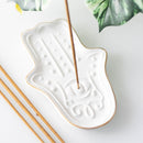 Wicca Mystical White Hamsa Palm with Evil Eye Hand Incense Stick Holder Dish