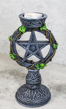 Wicca Pentagram Star In Circle With Celtic Knotwork Ivy Vine Votive Candleholder