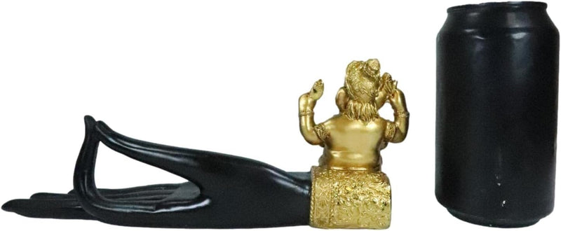 Hindu Golden Elephant God Ganesha Shunya Mudra Palm Hand Votive Candle Holder