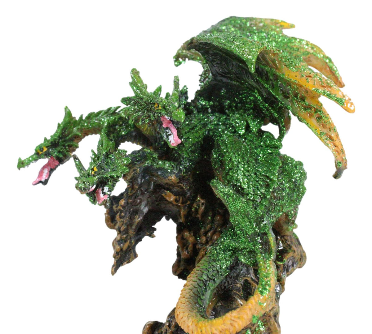 Fantasy Three Headed Green Dragon Hydra Perching On Ancient Tree Figurine 5"H