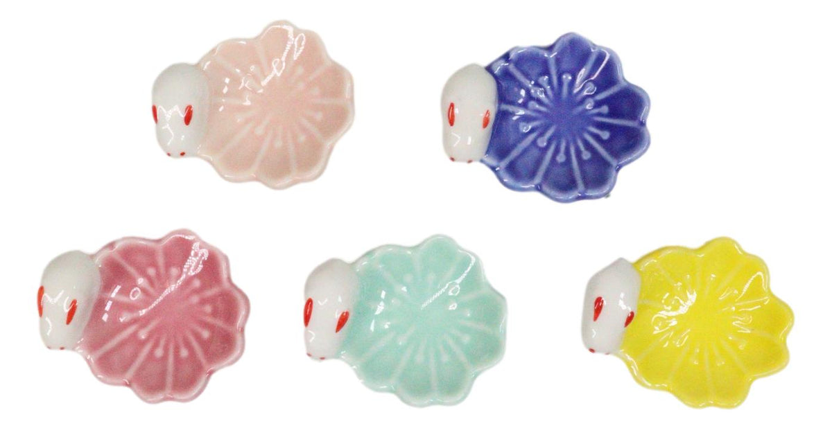 5 Pairs Of Pastel Sakura Cherry Blossoms Ceramic Rests And Wooden Chopsticks Set