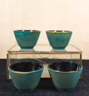 Pack Of 4 Green With Gold Hues Cast Iron Tetsubin Textured Tea Cups 3oz