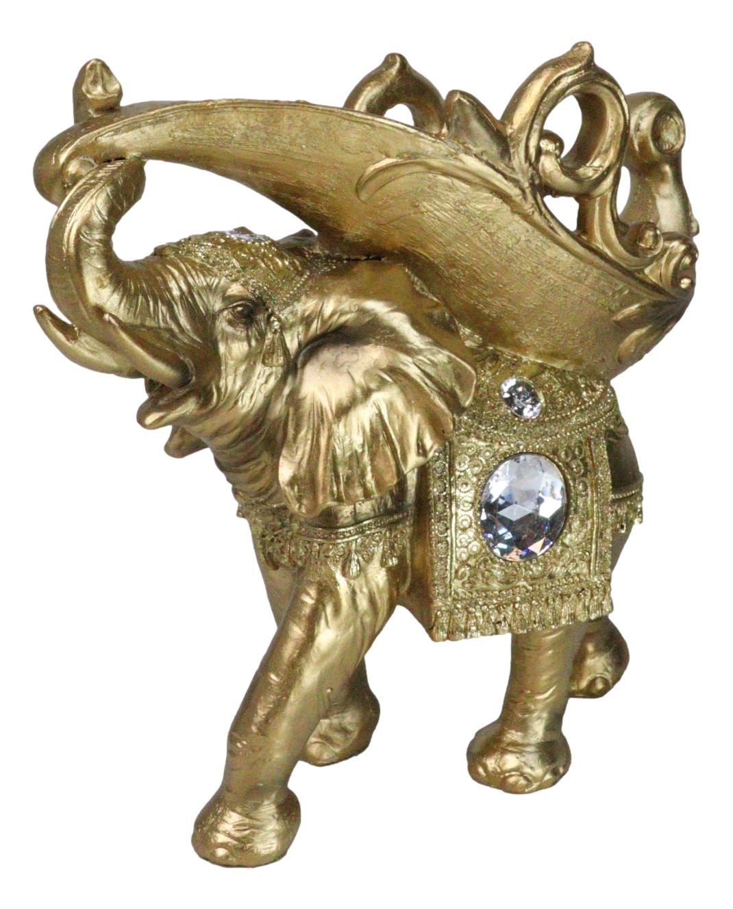 Feng Shui Golden Thai Buddha Elephant With Leaf and White Crystals Wine Holder