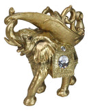 Feng Shui Golden Thai Buddha Elephant With Leaf and White Crystals Wine Holder
