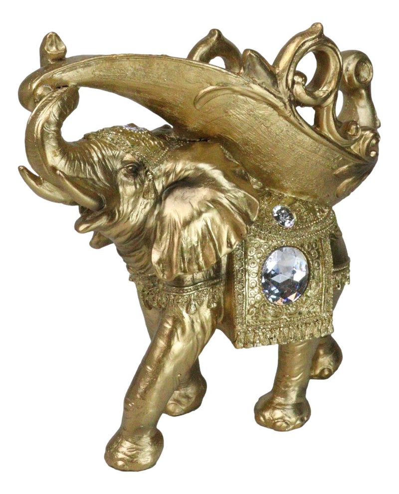 Feng Shui Golden Thai Buddha Elephant With Leaf and White Crystals Wine Holder