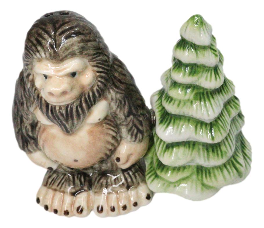 Ceramic Bigfoot Cryptid Ape By Pine Tree Salt And Pepper Shakers Figurine Set