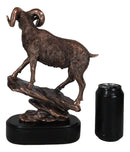 Ebros Gift Country Wildlife Animal Taxidermy Bighorn Sheep Ram Climbing on Sloping Rock Statue with Trophy Base 12" H Bronze Electroplated Resin Figurine Cabin Lodge Cottage Themed Decor Accent