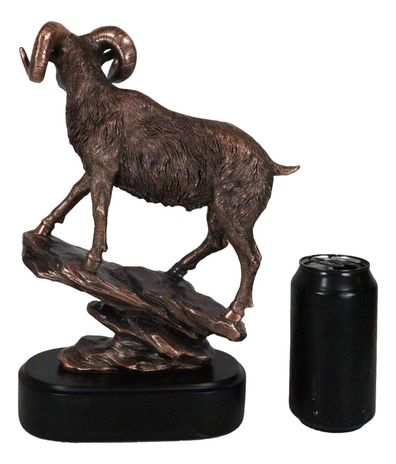 Ebros Gift Country Wildlife Animal Taxidermy Bighorn Sheep Ram Climbing on Sloping Rock Statue with Trophy Base 12" H Bronze Electroplated Resin Figurine Cabin Lodge Cottage Themed Decor Accent