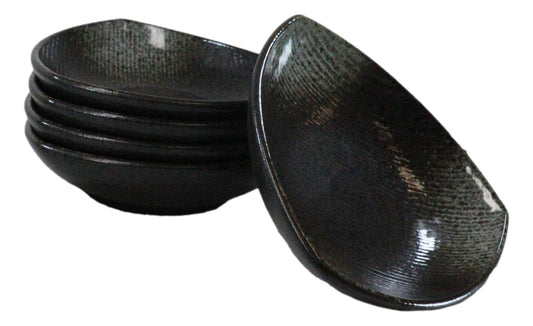 Set Of 5 Charcoal Grey Hakumu Ceramic Appetizer Salad Triangular Deep Plates