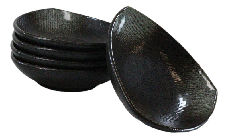 Set Of 5 Charcoal Grey Hakumu Ceramic Appetizer Salad Triangular Deep Plates