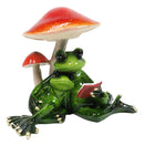 Story Time Green Frog Father Reading Book to Son By Toadstool Mushrooms Figurine