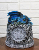 Blue Wyrmling Dragon Sleeping On Tree Of Life Stump Cone Incense Burner Figurine