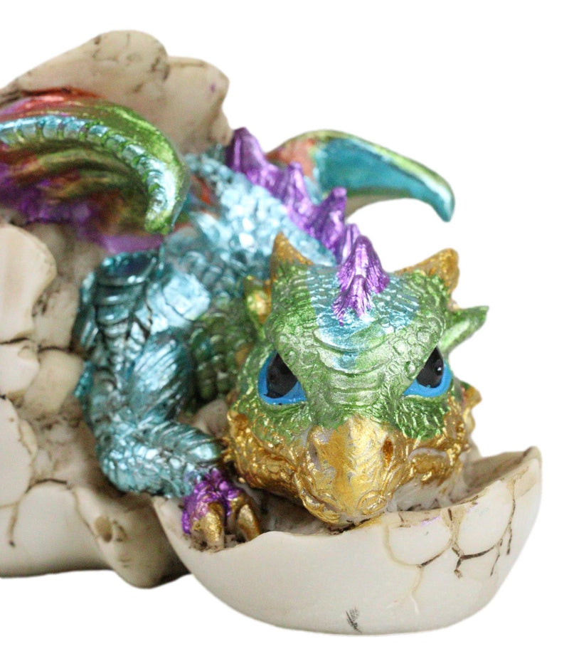 Oceanic Turquoise Green Iridescent Baby Dragon In Egg Shell With Gem Figurine