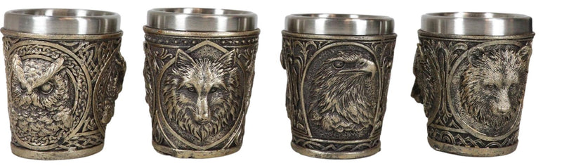 Animal Spirit Bald Eagle Owl Black Bear And Gray Wolf 2-Ounce Shot Glasses Set
