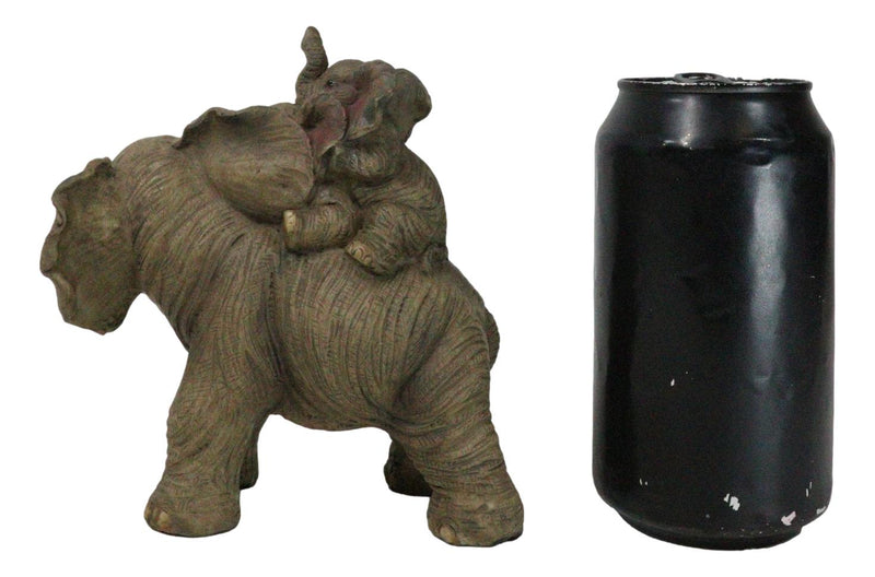 Safari Savanna Whimsical Elephant Father And 2 Calves On Piggyback Figurine 5"H