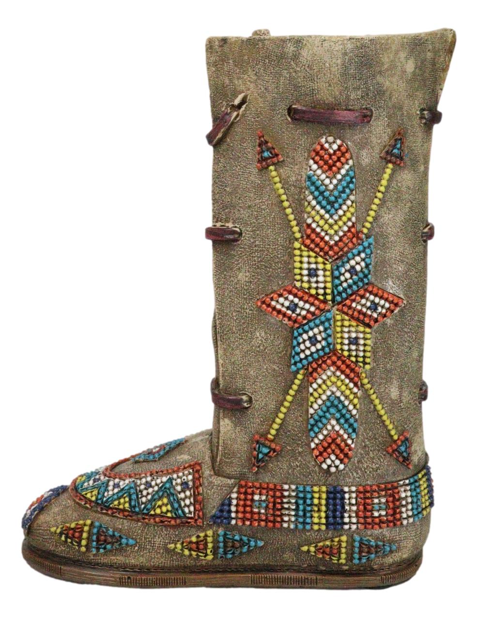 Southwestern Tribal Native Arrows Indian Moccasin Faux Leather Boot Vase Decor