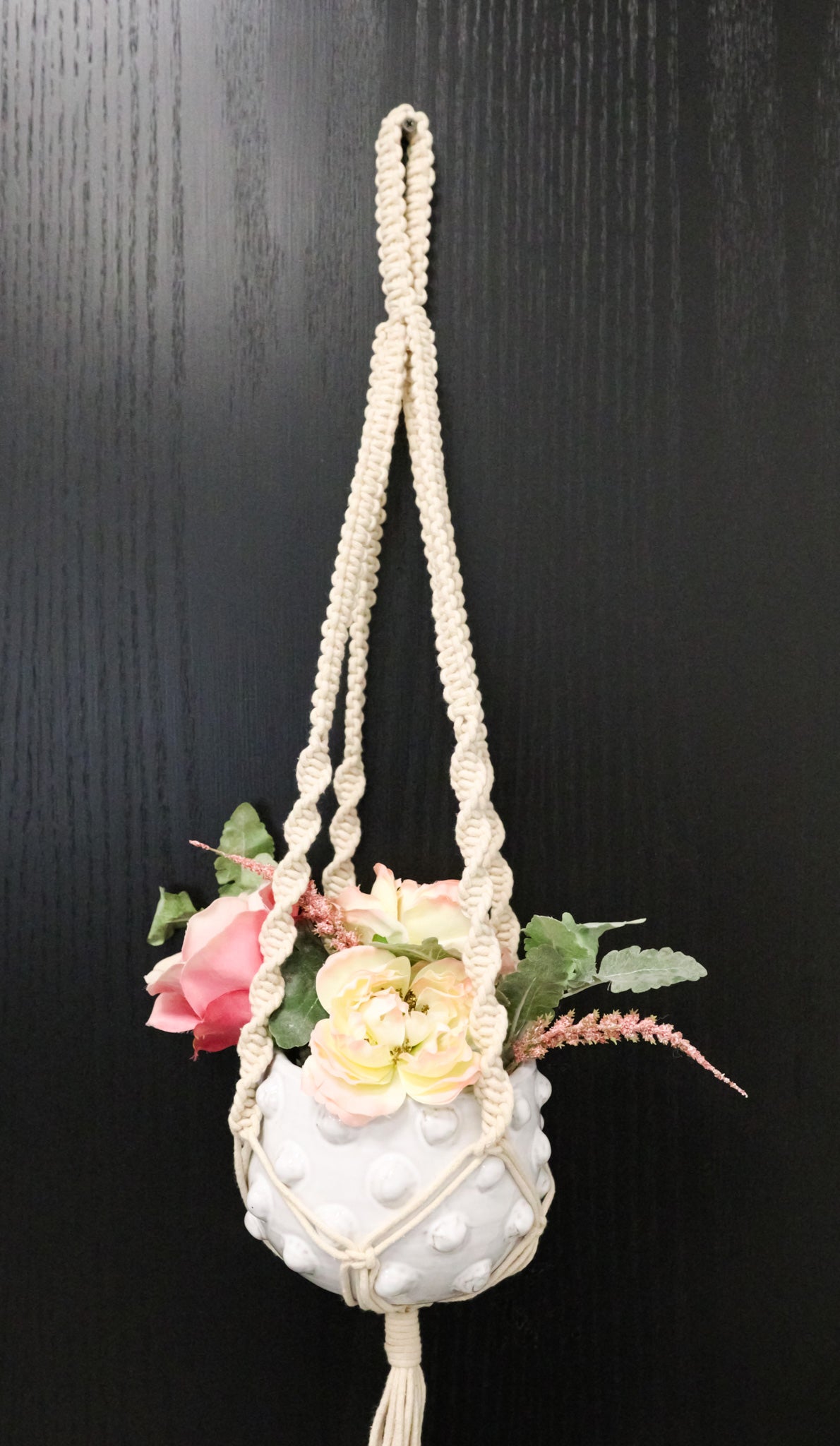 Hand Woven Cotton Rope Boho Chic Macrame Wall Hanger With Ceramic Planter Pot