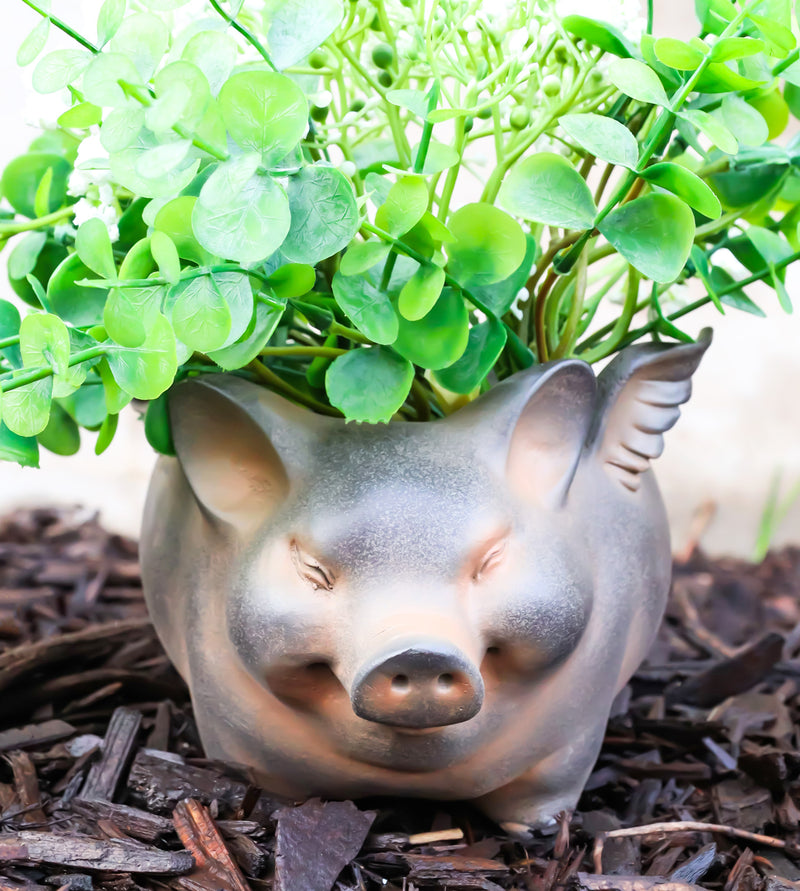 Rustic Country Farm Hog Heavens Angel Wings Pig Decorative Vase Planter Pot