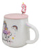 White Whimsical Crowned Unicorn Rainbow Shooting Star Mug With Spoon And Lid