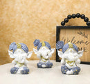 Set of 3 White Blue And Gold Turban See Hear Speak No Evil Ganesha Figurines