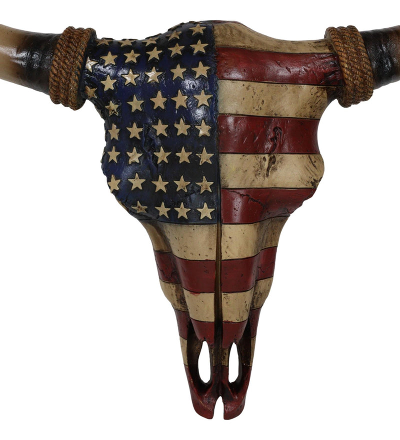 Rustic Western Patriotic USA American Flag Steer Bison Bull Cow Skull Wall Decor
