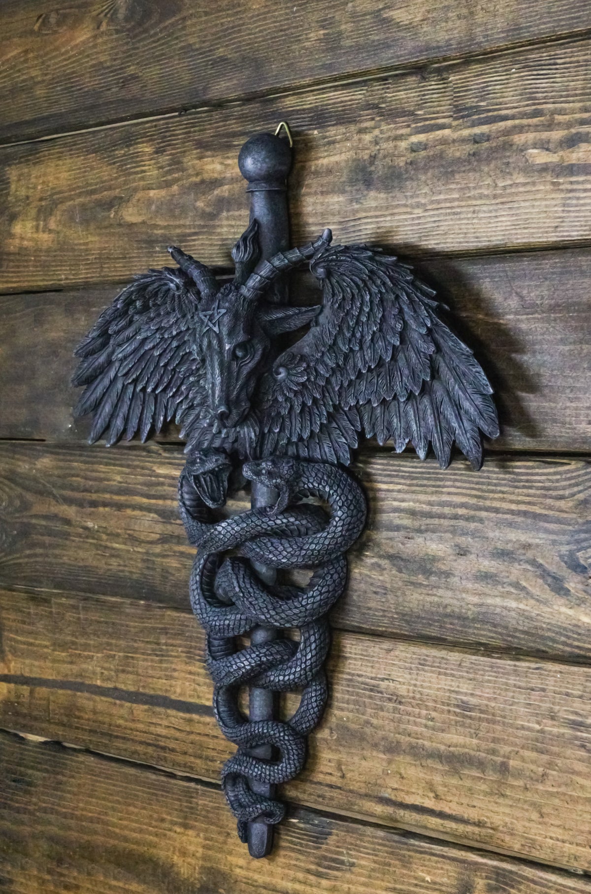 Ebros Gift Sabbatic Goat Baphomet Caduceus Serpent Pentagram Winged Wall Plaque