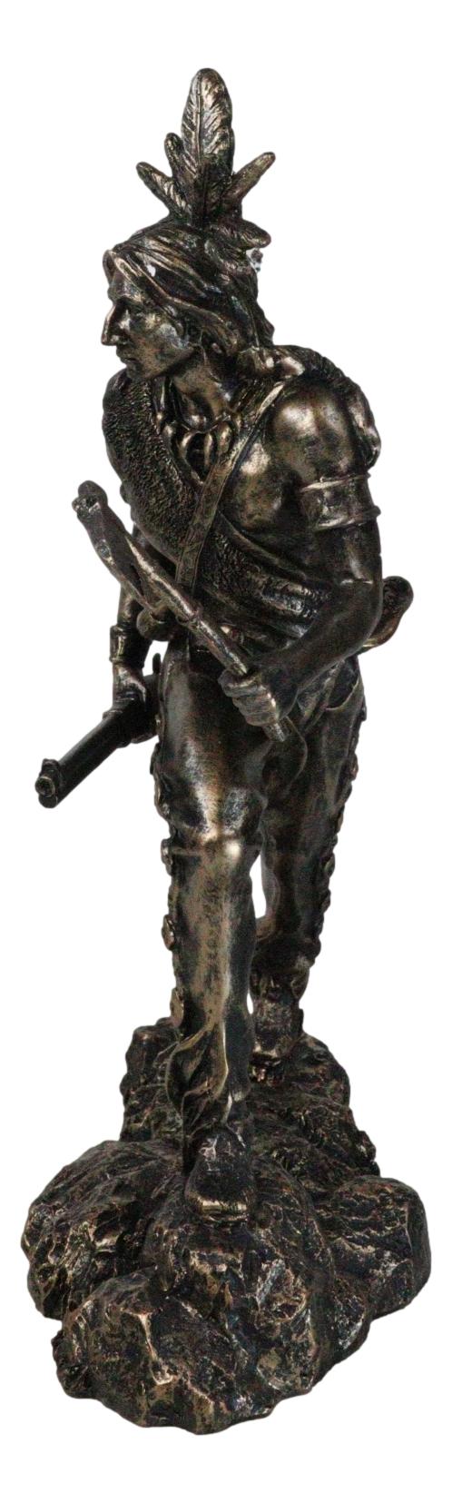 Native Sioux Indian Tribal Warrior Chief Holding Tomahawk Axe And Rifle Figurine