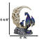 Blue Dragon With Baby Wyrmling Perching On Bone Skull Crescent Moon Figurine